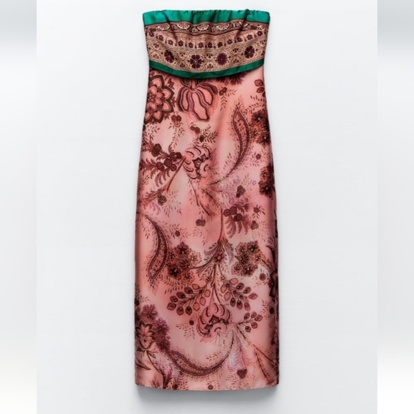 Zara Printed Strapless Midi Dress - Picture 8 of 16